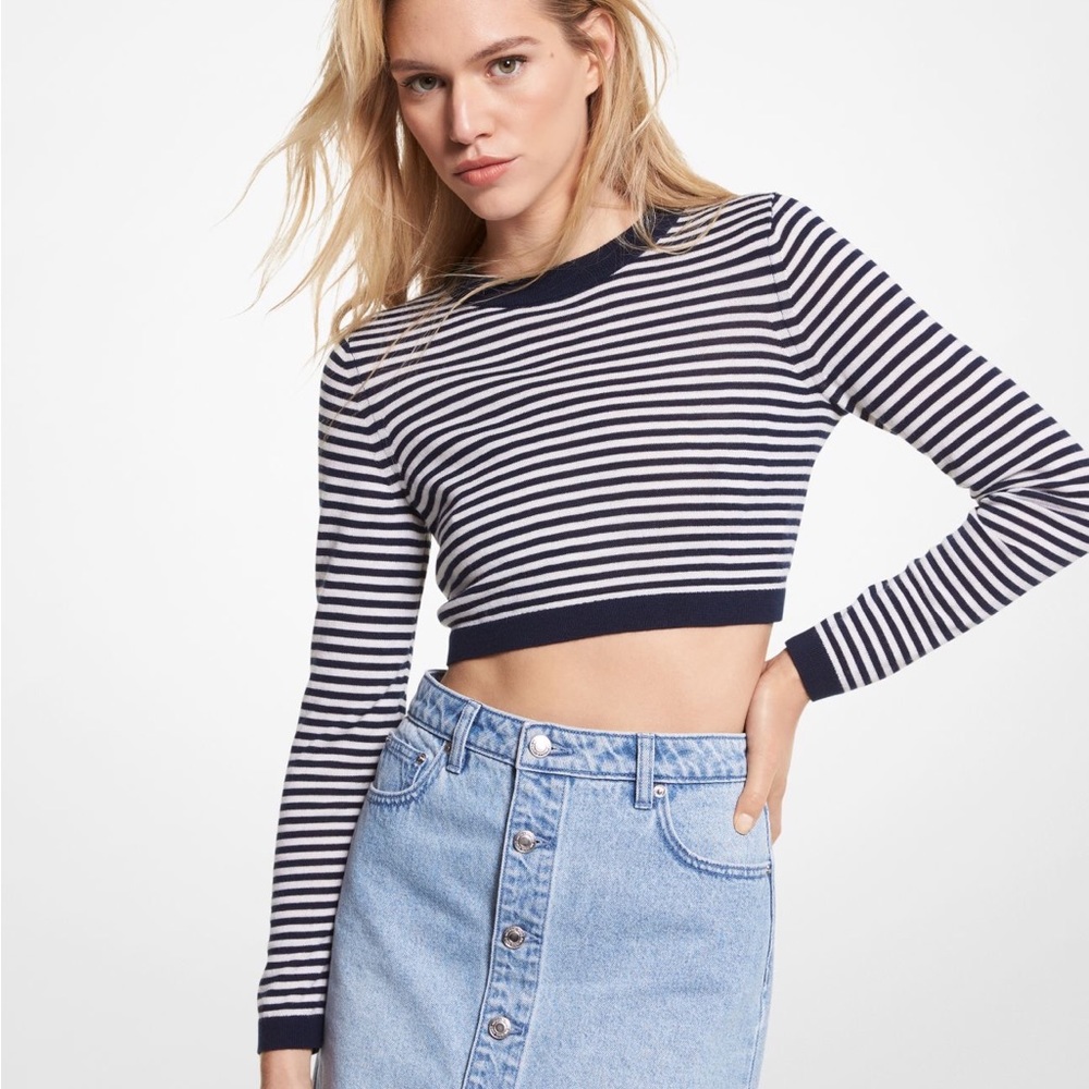 MICHAEL MICHAEL KORS
Striped Stretch Merino Wool Cropped Sweater Size S ($155)